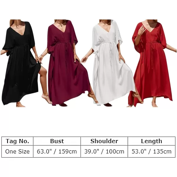 IDOPIP Beach Cover ups for Women Swimsuit Coverups Print Long Maxi Beach Kaftan Dresses Loose Caftan Beachwear Bathing SuitWine Red  Drawstring