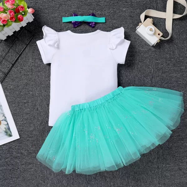 IDOPIP Big Sister Little Sister Matching Outfits Toddler Baby Girls Short Sleeve Top Romper Skirt Headband 3PCS Clothes SetGreen Mermaid  Big Sister