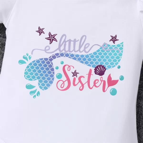 IDOPIP Big Sister Little Sister Matching Outfits Toddler Baby Girls Short Sleeve Top Romper Skirt Headband 3PCS Clothes SetGreen Mermaid  Little Sister