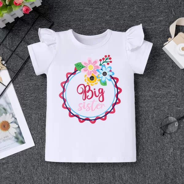 IDOPIP Big Sister Little Sister Matching Outfits Toddler Baby Girls Short Sleeve Top Romper Skirt Headband 3PCS Clothes SetHot Pink  Big Sister