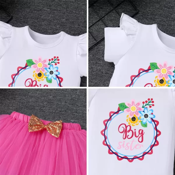 IDOPIP Big Sister Little Sister Matching Outfits Toddler Baby Girls Short Sleeve Top Romper Skirt Headband 3PCS Clothes SetHot Pink  Big Sister