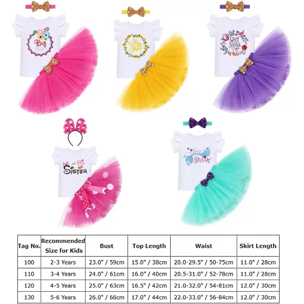 IDOPIP Big Sister Little Sister Matching Outfits Toddler Baby Girls Short Sleeve Top Romper Skirt Headband 3PCS Clothes SetHot Pink  Big Sister