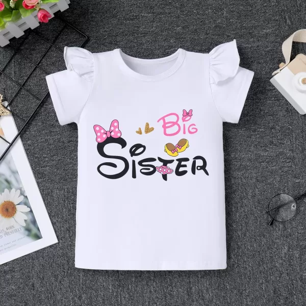 IDOPIP Big Sister Little Sister Matching Outfits Toddler Baby Girls Short Sleeve Top Romper Skirt Headband 3PCS Clothes SetHot Pink Mouse  Big Sister