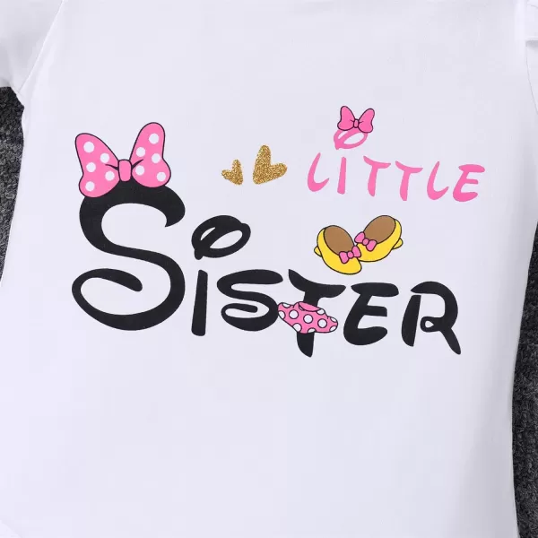 IDOPIP Big Sister Little Sister Matching Outfits Toddler Baby Girls Short Sleeve Top Romper Skirt Headband 3PCS Clothes SetHot Pink Mouse  Little Sister