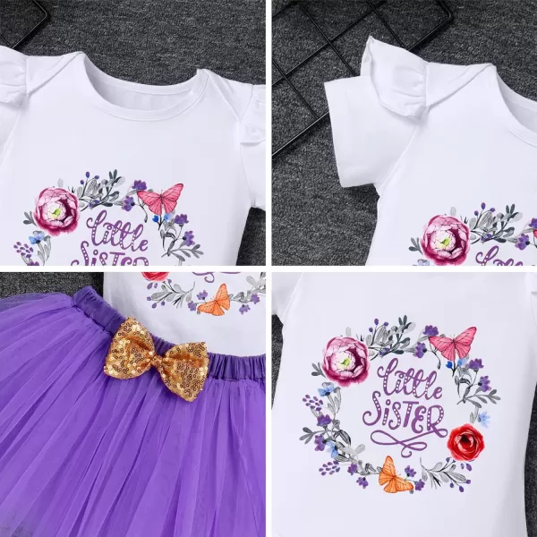 IDOPIP Big Sister Little Sister Matching Outfits Toddler Baby Girls Short Sleeve Top Romper Skirt Headband 3PCS Clothes SetPurple  Little Sister