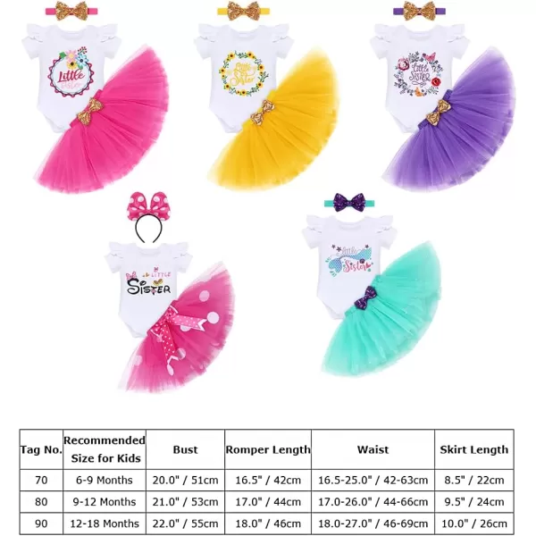 IDOPIP Big Sister Little Sister Matching Outfits Toddler Baby Girls Short Sleeve Top Romper Skirt Headband 3PCS Clothes SetPurple  Little Sister