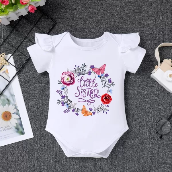 IDOPIP Big Sister Little Sister Matching Outfits Toddler Baby Girls Short Sleeve Top Romper Skirt Headband 3PCS Clothes SetPurple  Little Sister