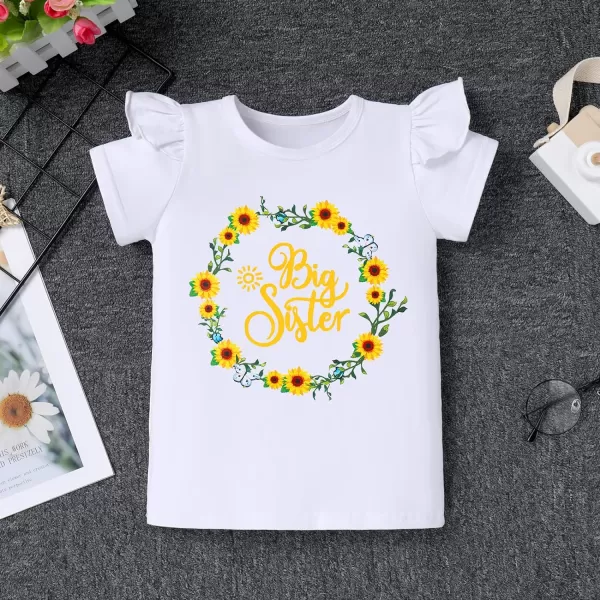 IDOPIP Big Sister Little Sister Matching Outfits Toddler Baby Girls Short Sleeve Top Romper Skirt Headband 3PCS Clothes SetYellow  Big Sister