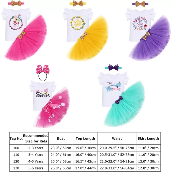 IDOPIP Big Sister Little Sister Matching Outfits Toddler Baby Girls Short Sleeve Top Romper Skirt Headband 3PCS Clothes SetYellow  Big Sister
