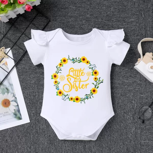 IDOPIP Big Sister Little Sister Matching Outfits Toddler Baby Girls Short Sleeve Top Romper Skirt Headband 3PCS Clothes SetYellow  Little Sister