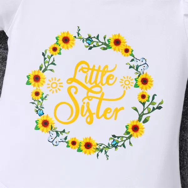 IDOPIP Big Sister Little Sister Matching Outfits Toddler Baby Girls Short Sleeve Top Romper Skirt Headband 3PCS Clothes SetYellow  Little Sister