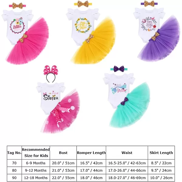 IDOPIP Big Sister Little Sister Matching Outfits Toddler Baby Girls Short Sleeve Top Romper Skirt Headband 3PCS Clothes SetYellow  Little Sister
