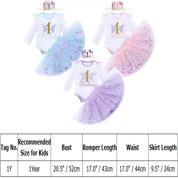 IDOPIP Butterfly 1st Birthday Outfit Baby Girl Sequin Butterfly Romper Tutu Skirt Headband Costume for Cake Smash Photo ShootBlue  Long Sleeve