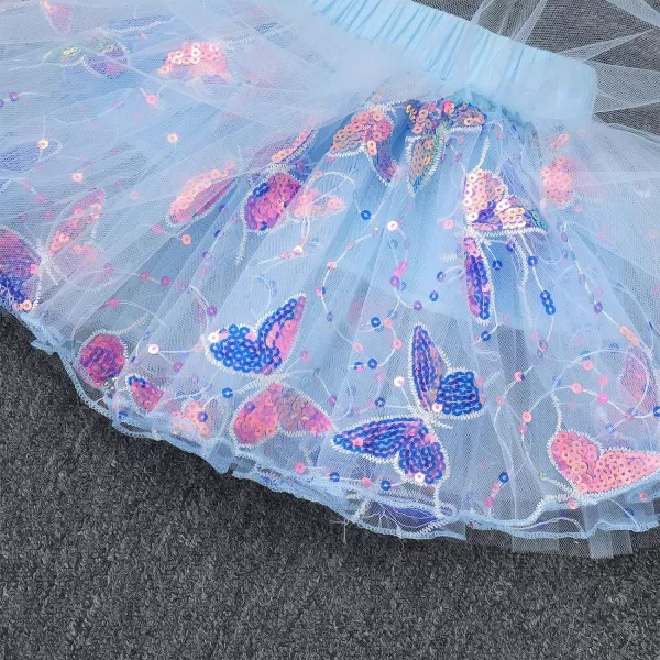 IDOPIP Butterfly 1st Birthday Outfit Baby Girl Sequin Butterfly Romper Tutu Skirt Headband Costume for Cake Smash Photo ShootBlue Butterfly