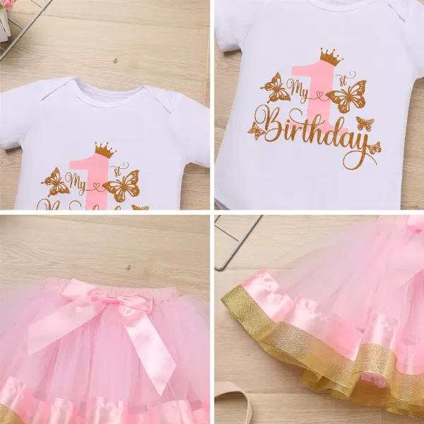 IDOPIP Butterfly 1st Birthday Outfit Baby Girl Sequin Butterfly Romper Tutu Skirt Headband Costume for Cake Smash Photo ShootPink  1st Birthday