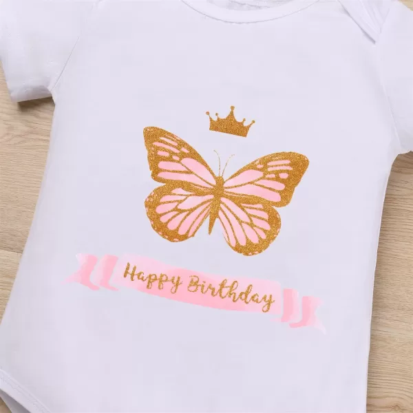 IDOPIP Butterfly 1st Birthday Outfit Baby Girl Sequin Butterfly Romper Tutu Skirt Headband Costume for Cake Smash Photo ShootPink  Happy Birthday