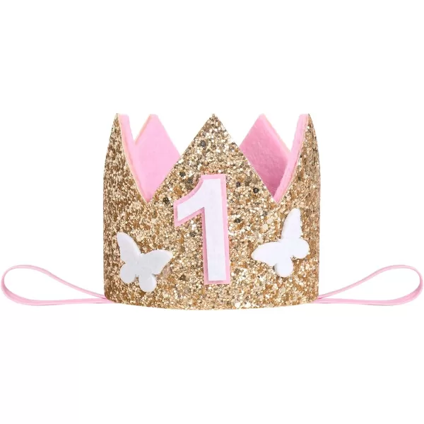 IDOPIP Butterfly 1st Birthday Outfit Baby Girl Sequin Butterfly Romper Tutu Skirt Headband Costume for Cake Smash Photo ShootPink  Happy Birthday
