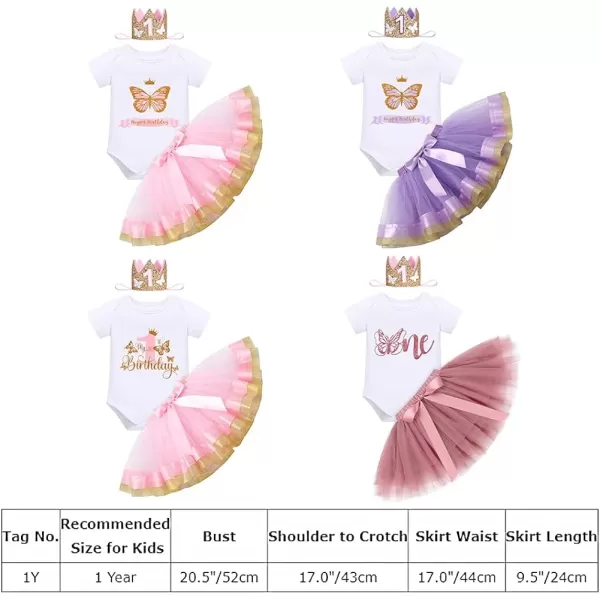 IDOPIP Butterfly 1st Birthday Outfit Baby Girl Sequin Butterfly Romper Tutu Skirt Headband Costume for Cake Smash Photo ShootPink  Happy Birthday