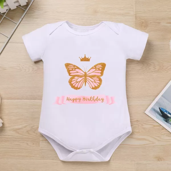IDOPIP Butterfly 1st Birthday Outfit Baby Girl Sequin Butterfly Romper Tutu Skirt Headband Costume for Cake Smash Photo ShootPink  Happy Birthday