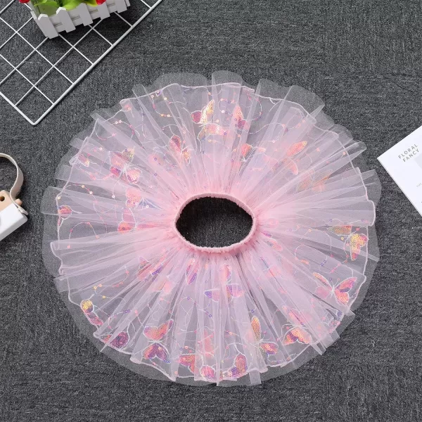 IDOPIP Butterfly 1st Birthday Outfit Baby Girl Sequin Butterfly Romper Tutu Skirt Headband Costume for Cake Smash Photo ShootPink  Long Sleeve