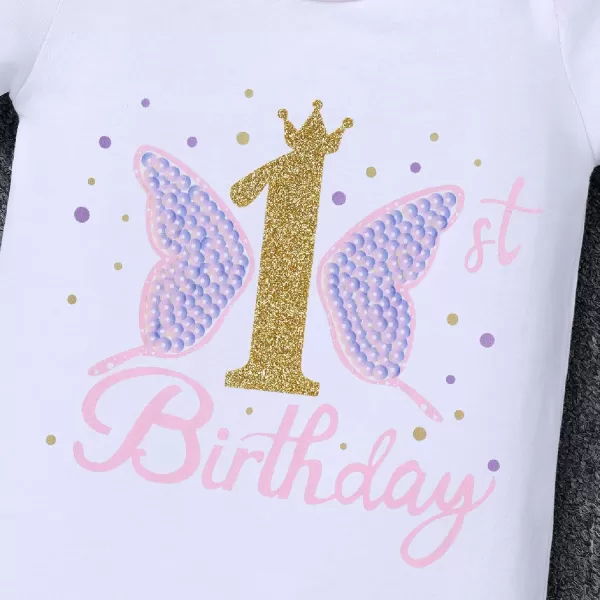 IDOPIP Butterfly 1st Birthday Outfit Baby Girl Sequin Butterfly Romper Tutu Skirt Headband Costume for Cake Smash Photo ShootPink  Long Sleeve