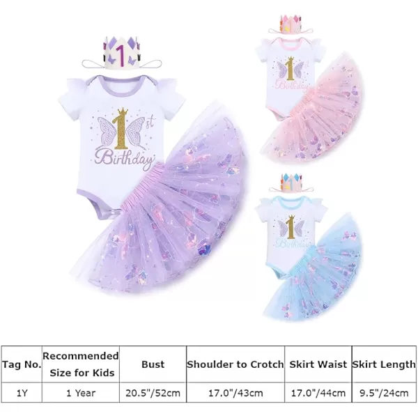 IDOPIP Butterfly 1st Birthday Outfit Baby Girl Sequin Butterfly Romper Tutu Skirt Headband Costume for Cake Smash Photo ShootPink Butterfly