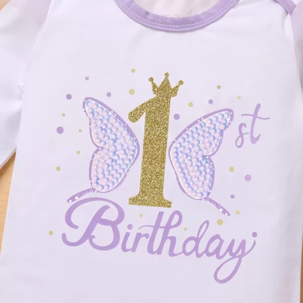 IDOPIP Butterfly 1st Birthday Outfit Baby Girl Sequin Butterfly Romper Tutu Skirt Headband Costume for Cake Smash Photo ShootPurple  Long Sleeve