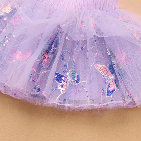 IDOPIP Butterfly 1st Birthday Outfit Baby Girl Sequin Butterfly Romper Tutu Skirt Headband Costume for Cake Smash Photo ShootPurple  Long Sleeve