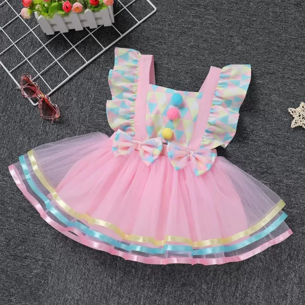 IDOPIP Carnival Circus Costume for Kids Baby Girls Romper Tutu Dress Princess Birthday Party Dress up with Headband OutfitPink  Baby 1pc