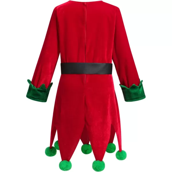 IDOPIP Christmas Elf Costume for Kids Girls Santa Elf Dress up Cosplay Xmas Suit Festival Outfit with Dress Belt Hat Sock SetRed  Green