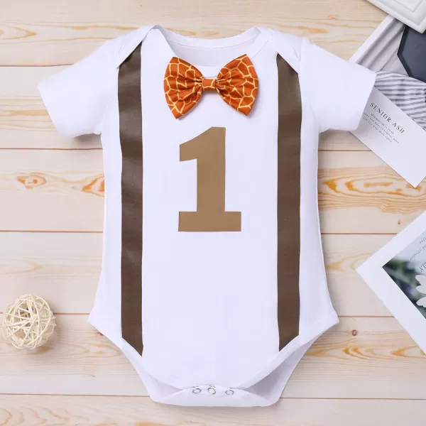 IDOPIP Circus Cake Smash Outfit for Baby Boy First Birthday Romper Diaper Cover Suspender Headband Hat Party Dress up Costume3pcs Brown