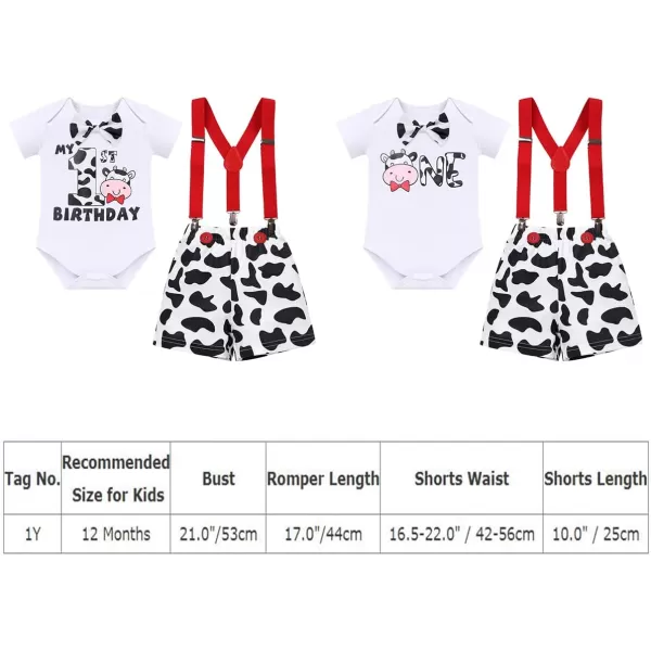 IDOPIP Circus Cake Smash Outfit for Baby Boy First Birthday Romper Diaper Cover Suspender Headband Hat Party Dress up Costume3pcs White Cow 1st Birthday