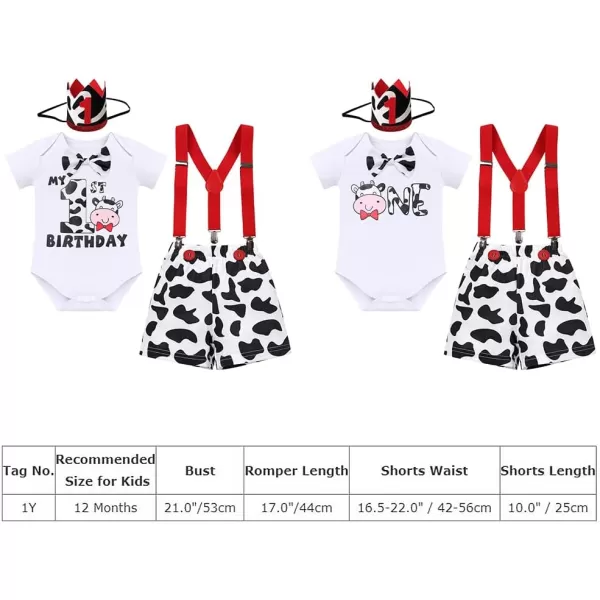 IDOPIP Circus Cake Smash Outfit for Baby Boy First Birthday Romper Diaper Cover Suspender Headband Hat Party Dress up Costume4pcs White Cow One