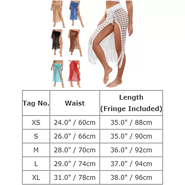 IDOPIP Crochet Cover up for Women Long Hollow Out Beach Sarongs Coverups Tassel Bikini Wrap Skirt Sheer Swimsuit Bathing SuitLake Blue