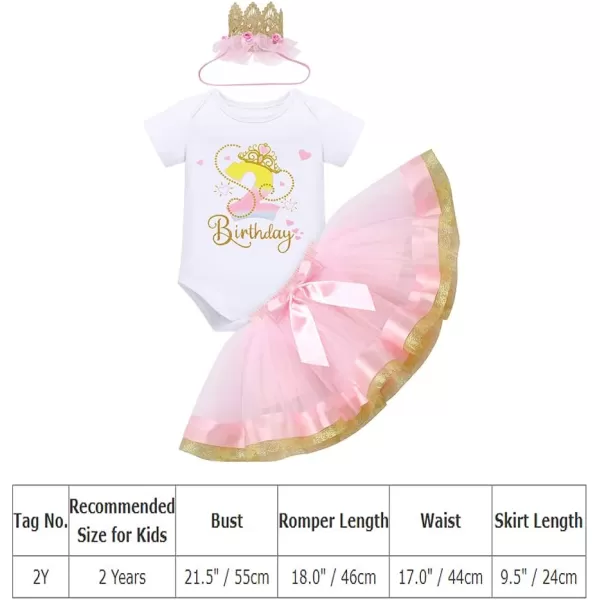 IDOPIP Crown 1st 2nd 3rd Birthday Outfit Baby Girl Shiny Crown Romper Tutu Skirt Headband Clothes for Cake Smash Photo ShootPink  2nd Birthday