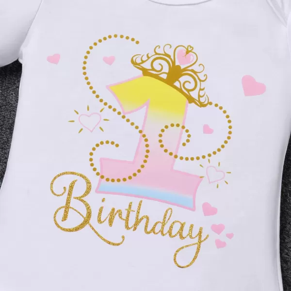 IDOPIP Crown 1st 2nd 3rd Birthday Outfit Baby Girl Shiny Crown Romper Tutu Skirt Headband Clothes for Cake Smash Photo ShootPink 1st  Long Sleeve