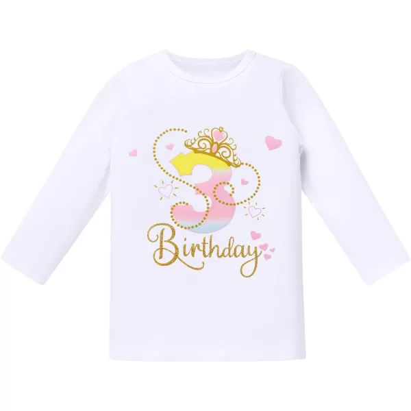 IDOPIP Crown 1st 2nd 3rd Birthday Outfit Baby Girl Shiny Crown Romper Tutu Skirt Headband Clothes for Cake Smash Photo ShootPink 3rd  Long Sleeve