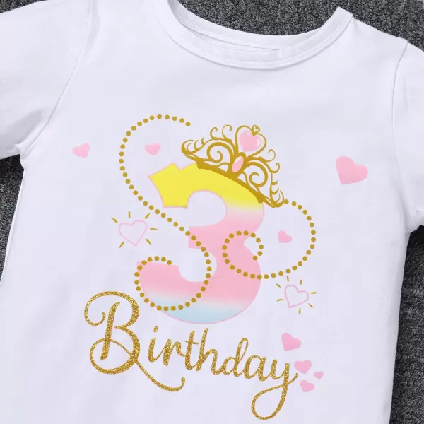IDOPIP Crown 1st 2nd 3rd Birthday Outfit Baby Girl Shiny Crown Romper Tutu Skirt Headband Clothes for Cake Smash Photo ShootPink 3rd  Long Sleeve