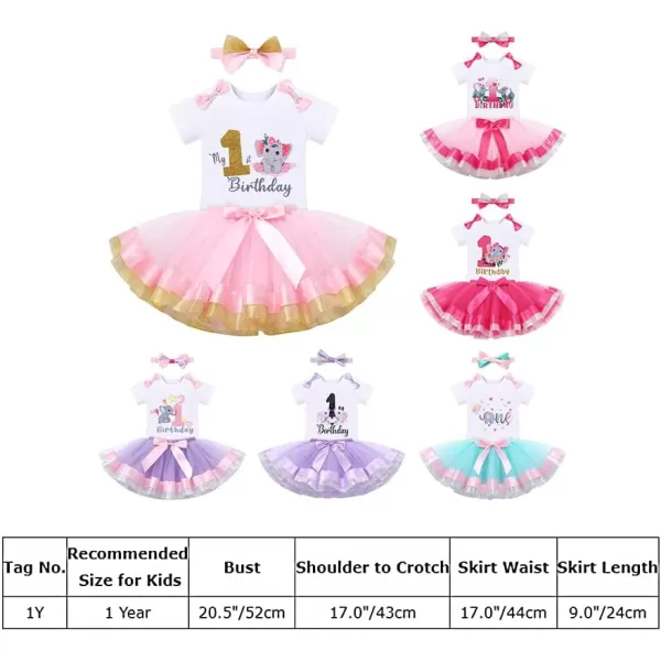 IDOPIP Elephant 1st Birthday Outfit Baby Girl Elephant Romper Tutu Skirt Headband 3PCS Clothes Set for Cake Smash Photo ShootHot Pink  Pink