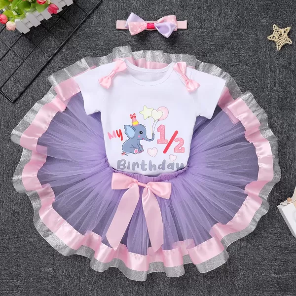 IDOPIP Elephant 1st Birthday Outfit Baby Girl Elephant Romper Tutu Skirt Headband 3PCS Clothes Set for Cake Smash Photo ShootPurple 12 Birthday