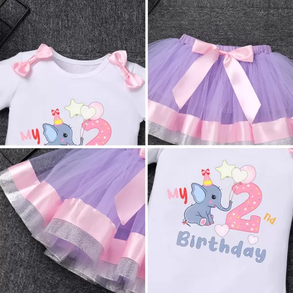 IDOPIP Elephant 1st Birthday Outfit Baby Girl Elephant Romper Tutu Skirt Headband 3PCS Clothes Set for Cake Smash Photo ShootPurple 2nd Birthday