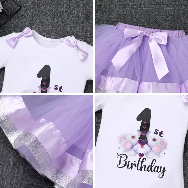 IDOPIP Elephant 1st Birthday Outfit Baby Girl Elephant Romper Tutu Skirt Headband 3PCS Clothes Set for Cake Smash Photo ShootPurple