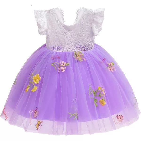 IDOPIP Embroidery Flower Girl Lace Dress for Kids Wedding Pageant Party First Communion Dresses Princess Bridesmaid Maxi GownPurple  Lace