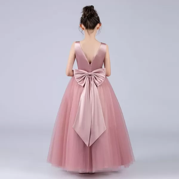 IDOPIP Flower Girl Backless Bowknot Pageant Princess Long Maxi Dresses for Girls Kids Wedding Bridesmaid Formal Party GownDusty Pink  Sleeveless