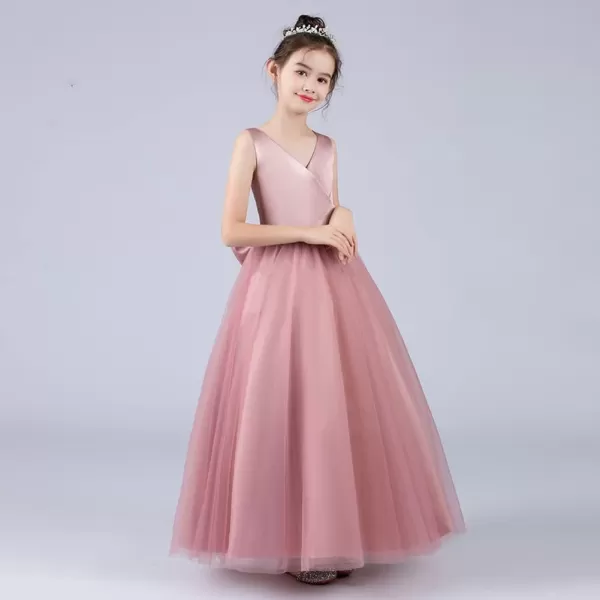 IDOPIP Flower Girl Backless Bowknot Pageant Princess Long Maxi Dresses for Girls Kids Wedding Bridesmaid Formal Party GownDusty Pink  Sleeveless