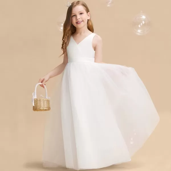 IDOPIP Flower Girl Backless Bowknot Pageant Princess Long Maxi Dresses for Girls Kids Wedding Bridesmaid Formal Party GownWhite  Sleeveless