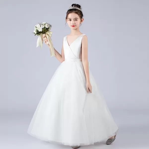 IDOPIP Flower Girl Backless Bowknot Pageant Princess Long Maxi Dresses for Girls Kids Wedding Bridesmaid Formal Party GownWhite  Sleeveless