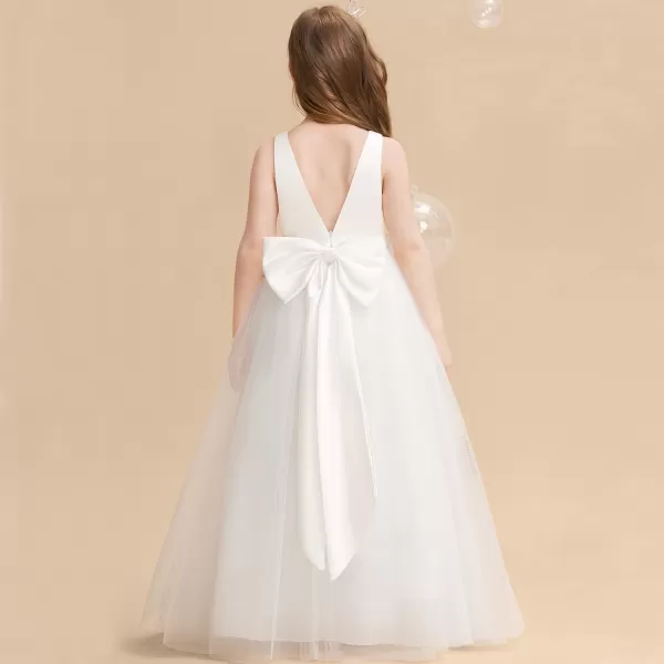 IDOPIP Flower Girl Backless Bowknot Pageant Princess Long Maxi Dresses for Girls Kids Wedding Bridesmaid Formal Party GownWhite  Sleeveless