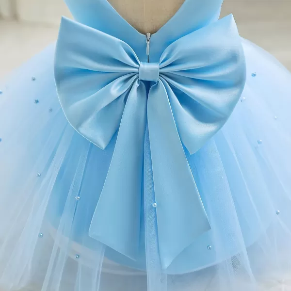 IDOPIP Flower Girl Bowknot Tutu Dress for Kids Baby Princess Wedding Bridesmaid Birthday Party Pageant Baptism Dresses 6M10TBlue  Vback