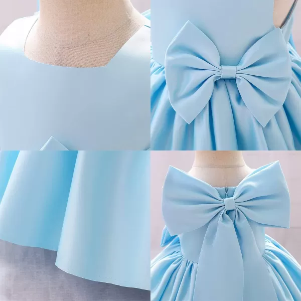 IDOPIP Flower Girl Bowknot Tutu Dress for Kids Baby Princess Wedding Bridesmaid Birthday Party Pageant Baptism Dresses 6M10TBlue